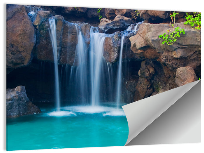 Waterfall Into Turquoise Pool Wall Art as a poster print