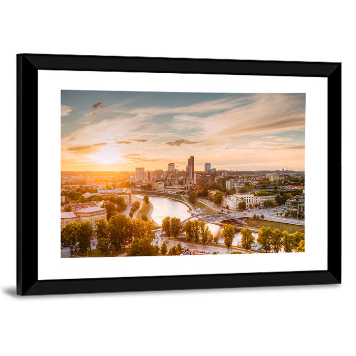 Vilnius Skyline at Golden Hour Wall Art as a framed print