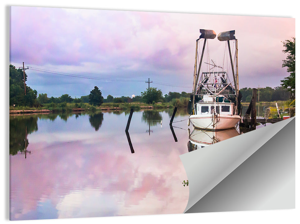 White Shrimp Boat on Louisiana Bayou Wall Art