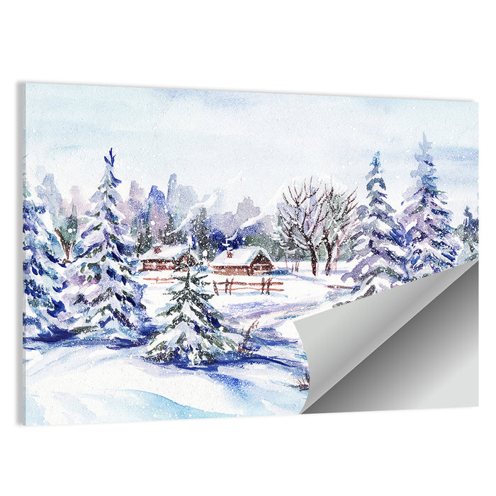 Snowy Village Path Wall Art as a poster print