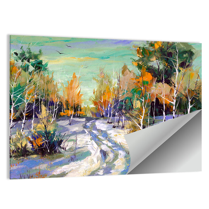 Winter Birch Forest Path Wall Art as a poster print