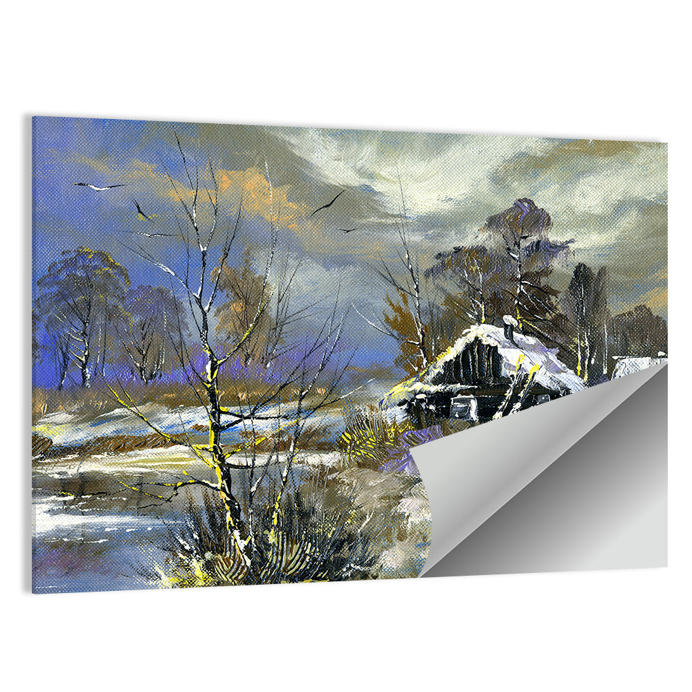 Winter Cottage by the River Wall Art