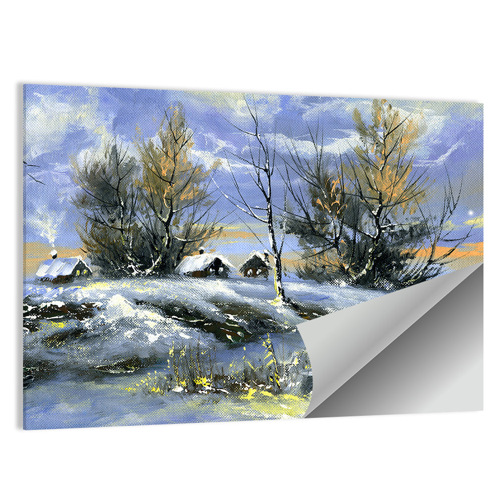Twilight Winter Lake Houses Wall Art