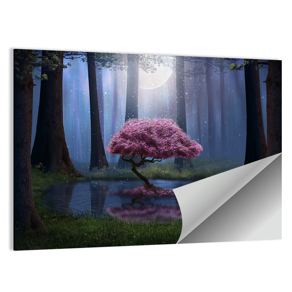 Moonlit Cherry Blossom Reflection Wall Art