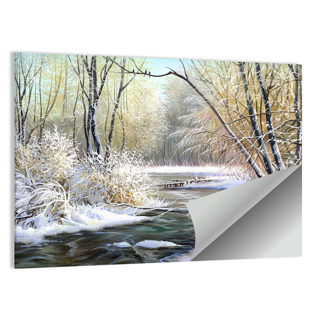 Frozen River with Perched Birds Wall Art