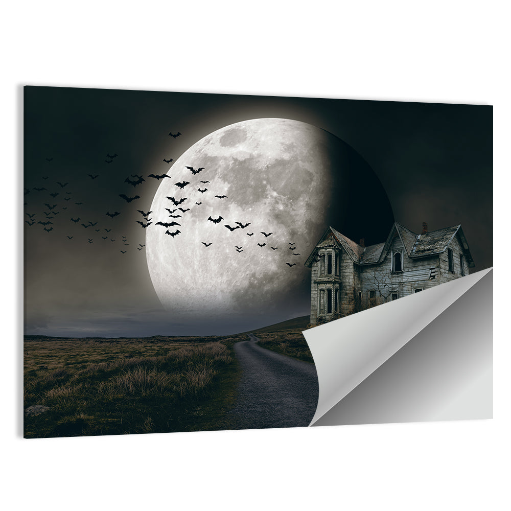 Haunted House Under Full Moon Wall Art