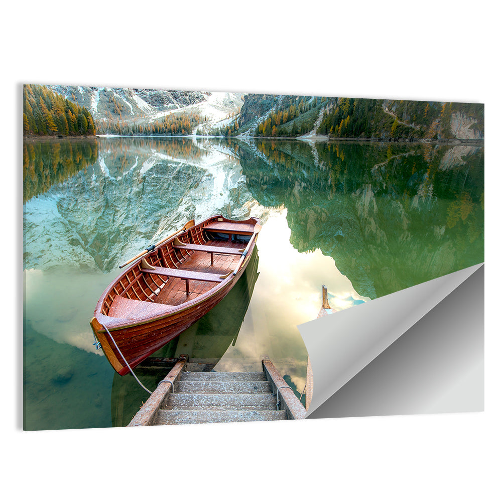 Autumn Lake with Wooden Boats Wall Art