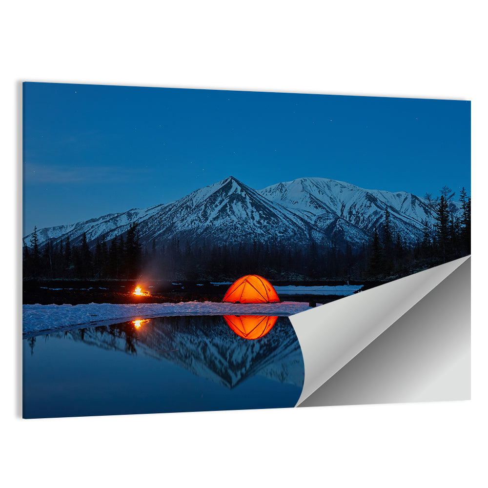 Glowing Tent at Mountain Lake Wall Art