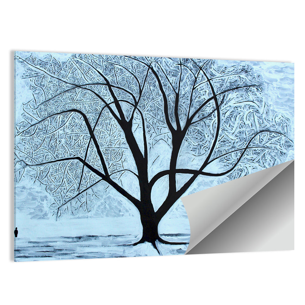 Snow Covered Tree Silhouette Wall Art