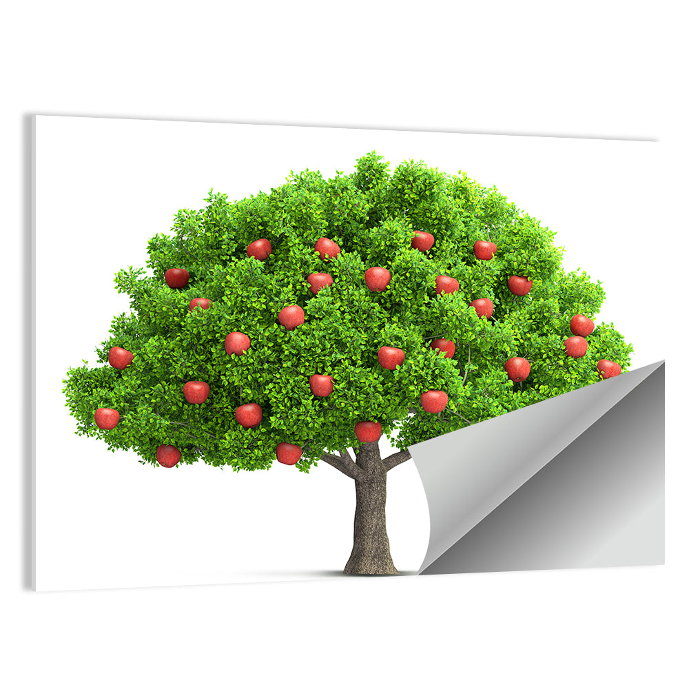Bright Red Apple Tree Illustration Wall Art