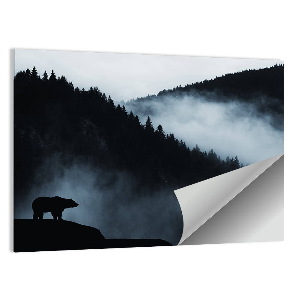 Bear Silhouette on Misty Cliff Wall Art