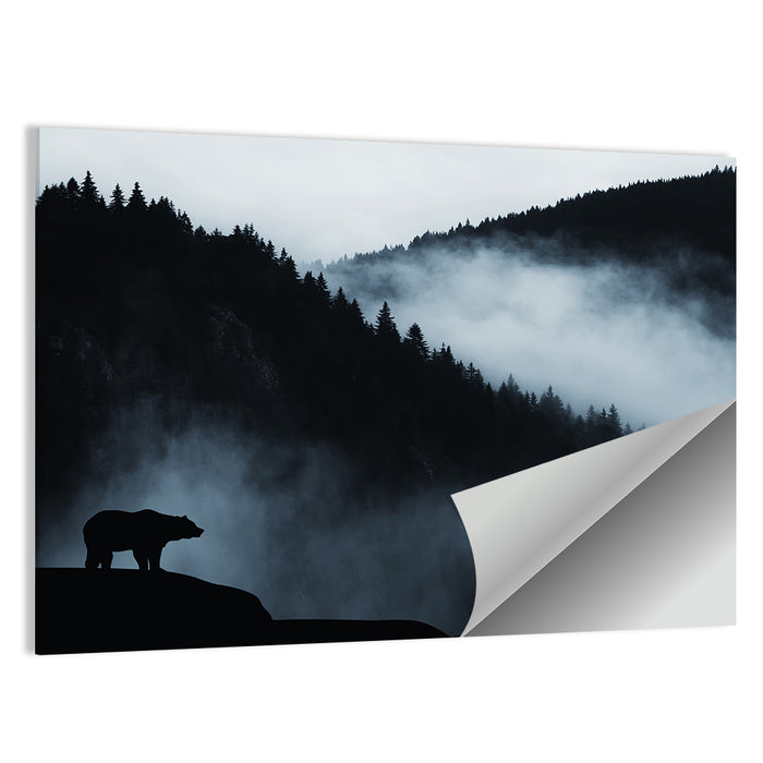 Bear Silhouette on Misty Cliff Wall Art as a poster print