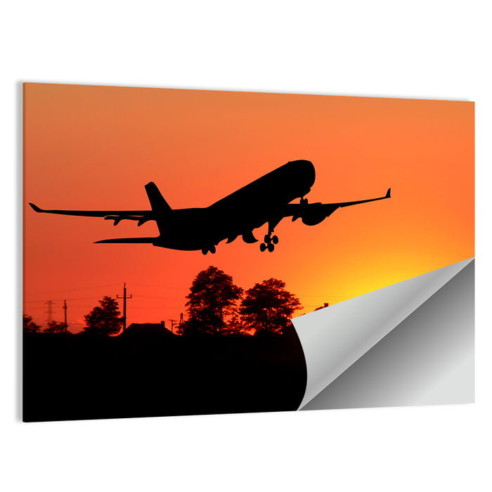 Airplane Taking Off at Sunset Wall Art as a poster print