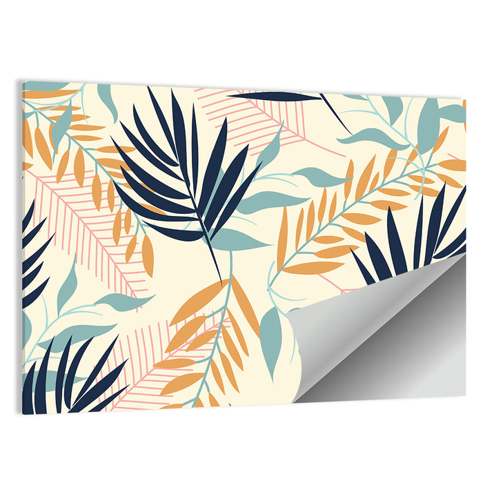 Cream and Navy Summer Leaves Pattern Wall Art as a poster print