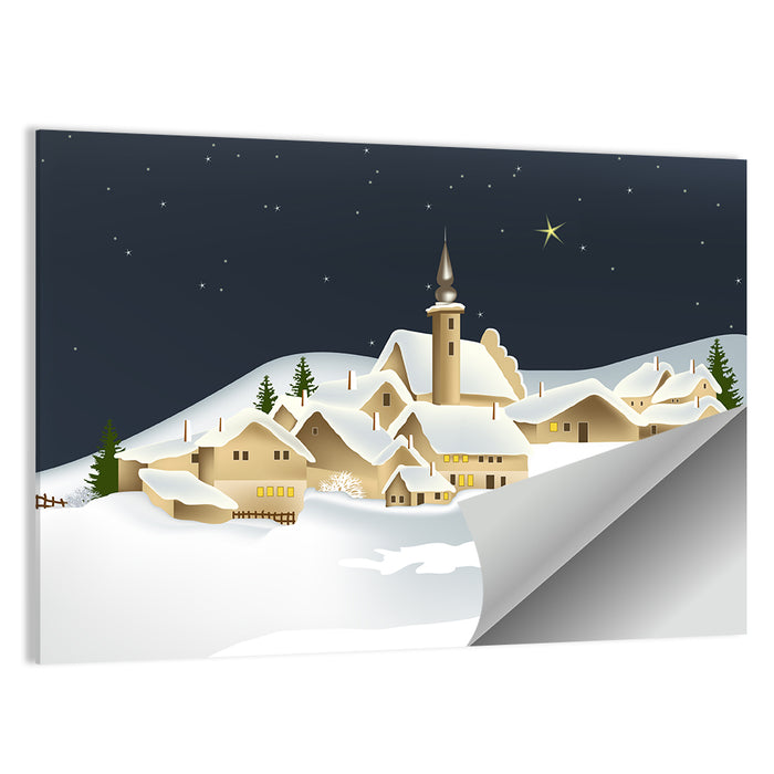 Winter Village Night Illustration Wall Art as a poster print
