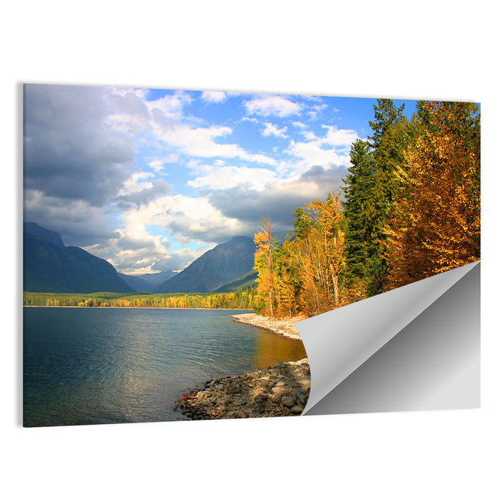 Lake Mcdonald Autumn Shoreline Wall Art as a poster print