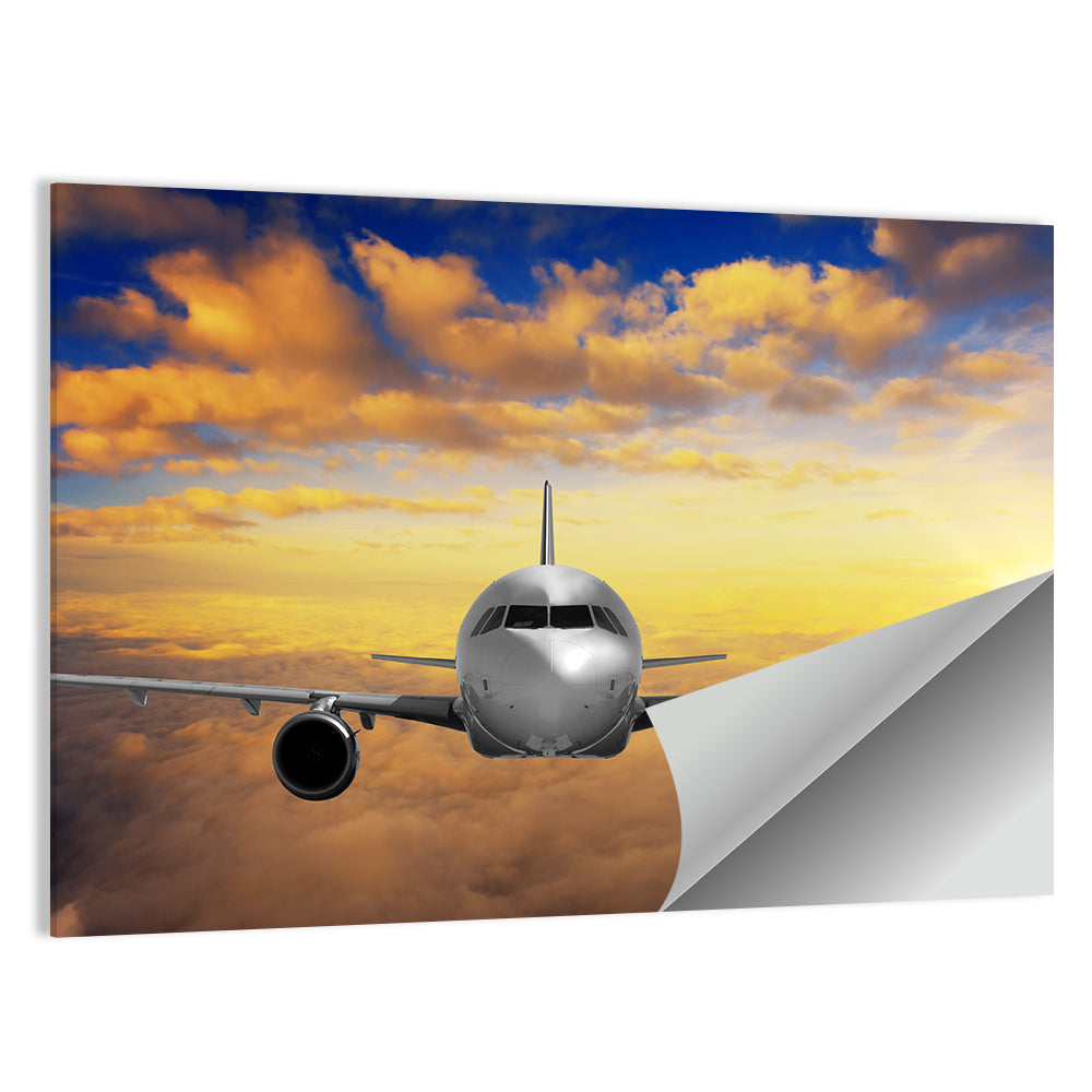 Airplane Takeoff at Sunset Wall Art