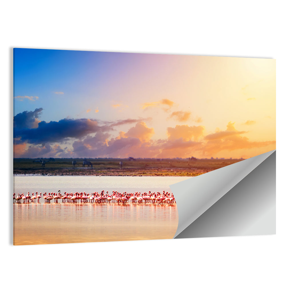 Amboseli Flamingos at Sunset Wall Art
