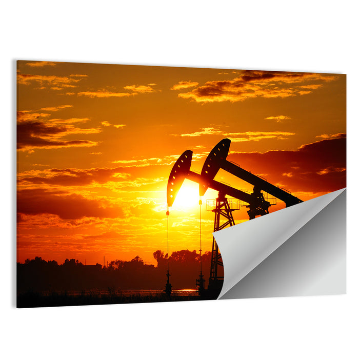 Sunset Oil Pump Jacks Wall Art as a poster print