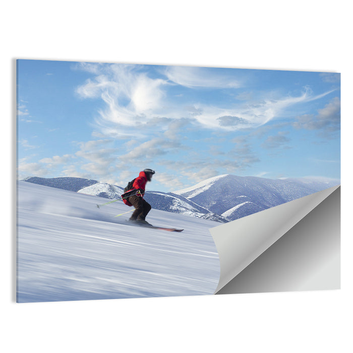 Skier on Snowy Mountain Slope Wall Art as a poster print