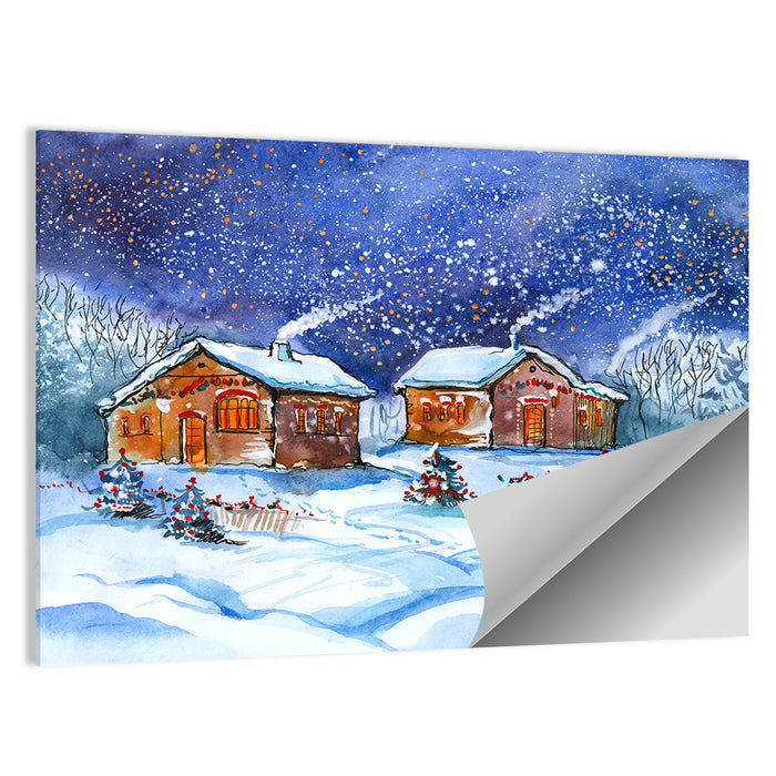 Starry Winter Village Wall Art as a poster print
