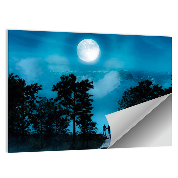 Couple Under Full Moon Wall Art as a poster print