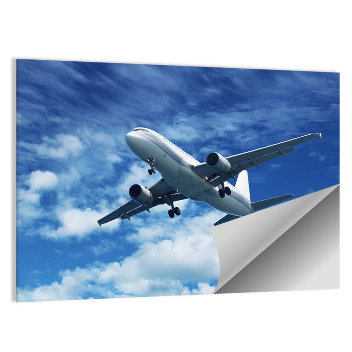 Passenger Airliner in Blue Sky Wall Art as a poster print
