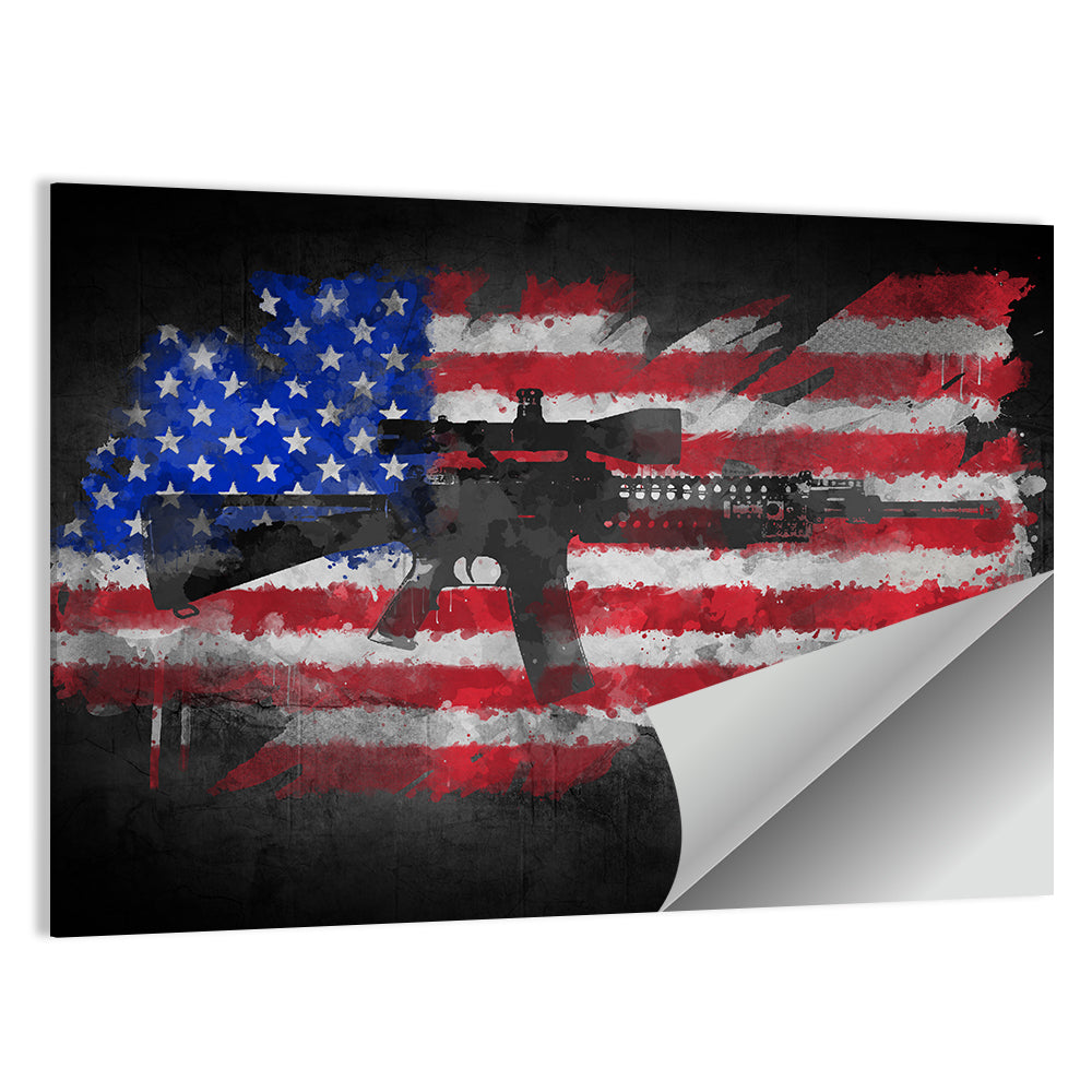 M16 Over Distressed American Flag Wall Art