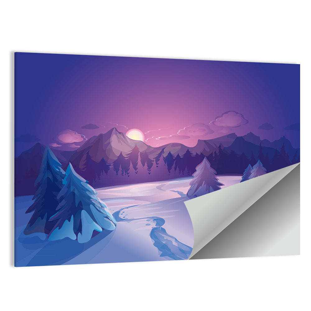 Lavender Winter Mountain Illustration Wall Art