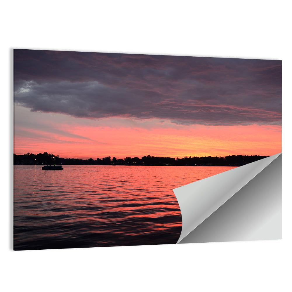 Lake James Sunset with Boat Wall Art
