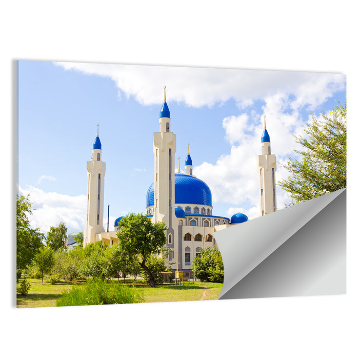 Blue Domed Mosque with Golden Minarets Wall Art as a poster print