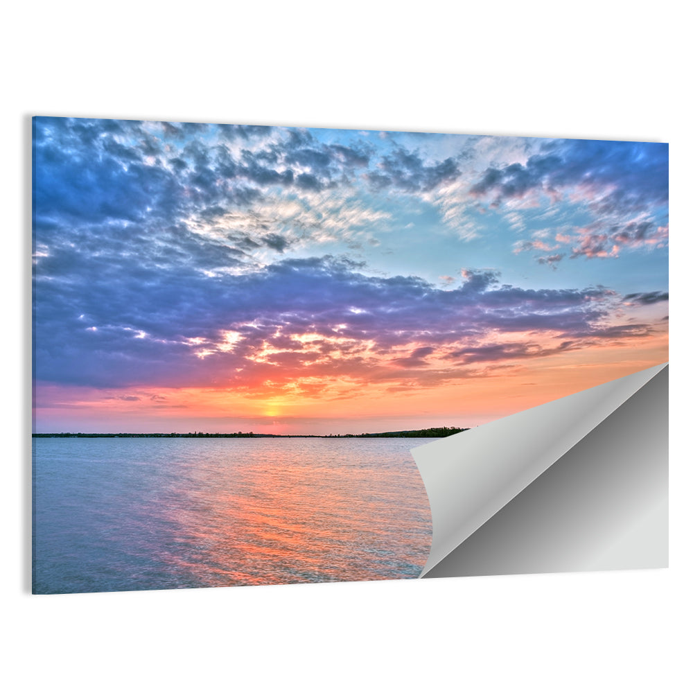 Cloudy Lake Sunset Reflection Wall Art