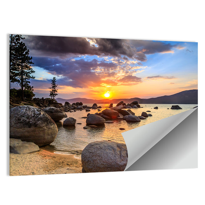 Lake Tahoe Sunset with Boulders Wall Art as a poster print