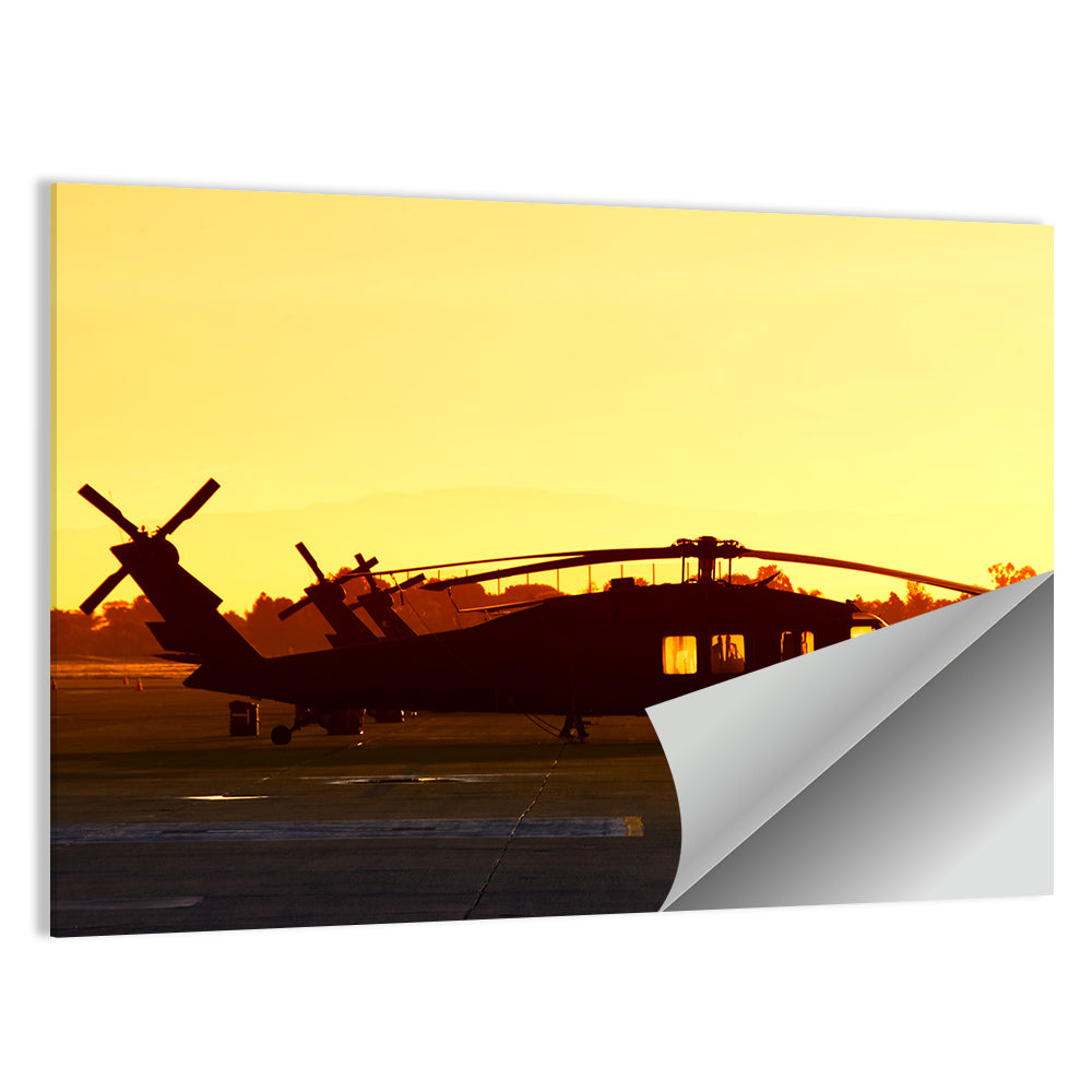 Row of Military Helicopters at Dusk Wall Art