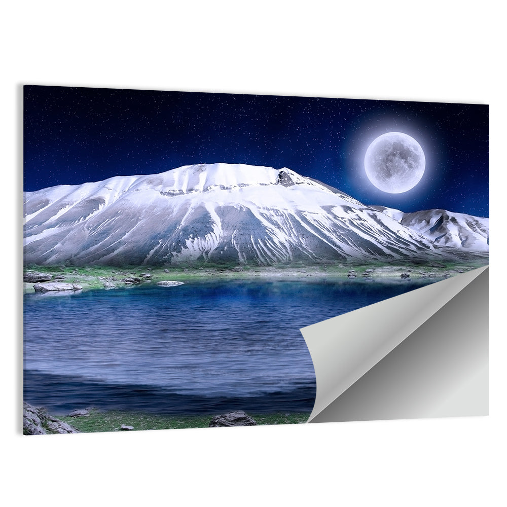 Moonlit Winter Mountain Lake Wall Art