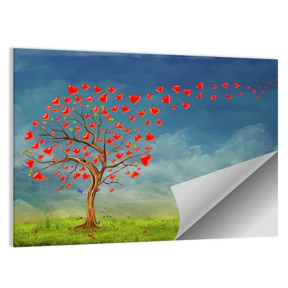 Tree of Red Hearts Wall Art, poster print, landscape