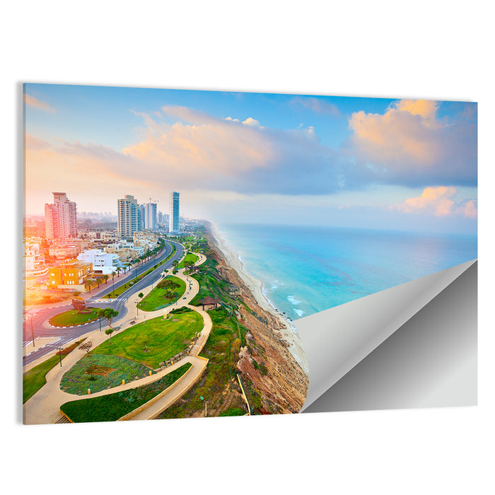Netanya Coastline at Golden Hour Wall Art as a poster print