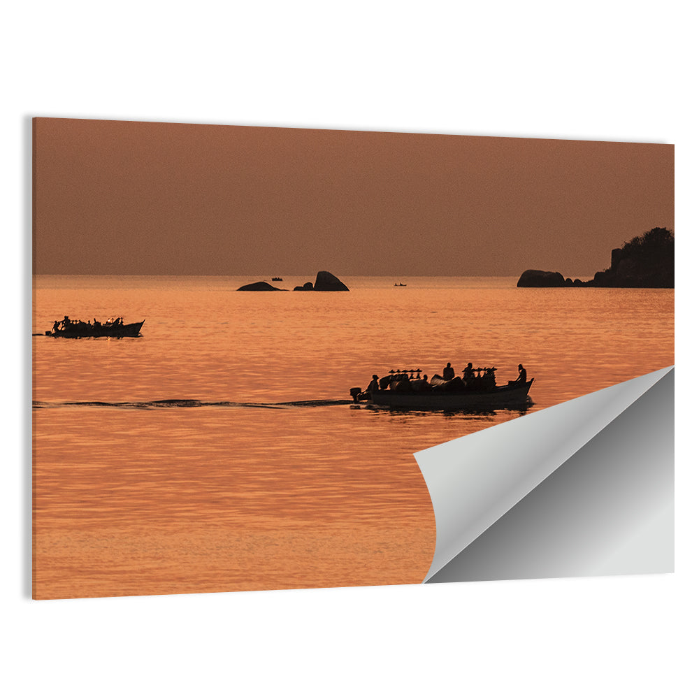 Lake Malawi Sailboats at Sunset Wall Art