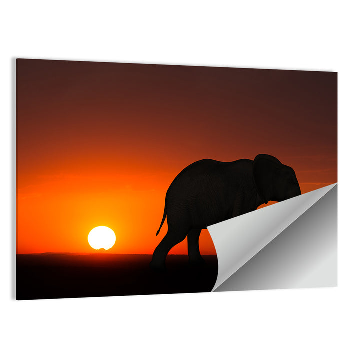 Sunset Elephant Silhouette Wall Art as a poster print