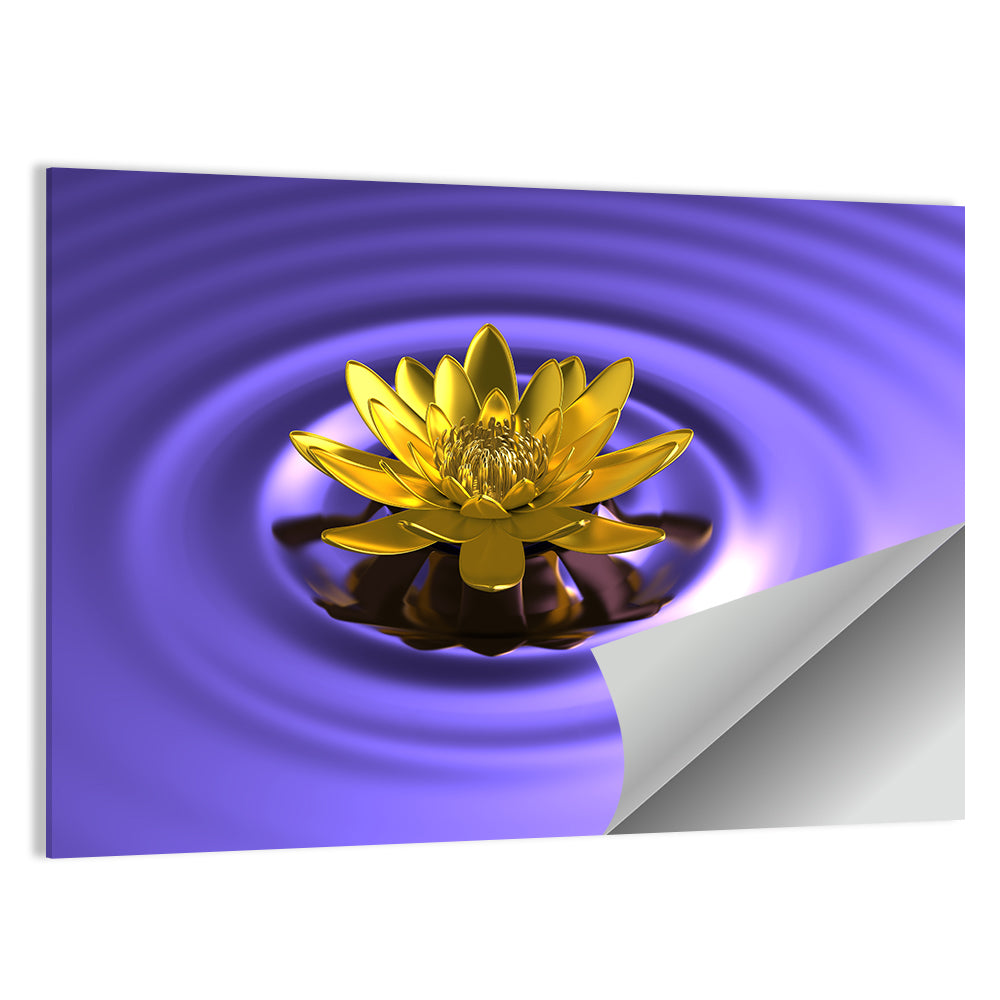 Golden Lotus Over Purple Waves Wall Art