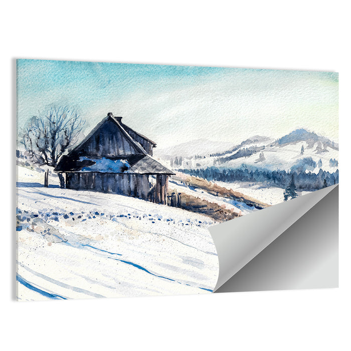 Snowy Mountain Cabin Wall Art as a poster print
