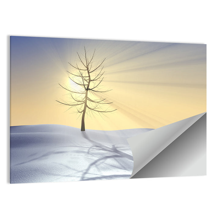 Winter Tree at Golden Sunrise Wall Art as a poster print
