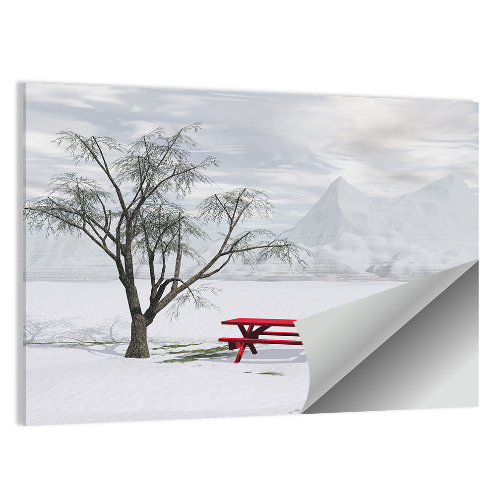 Red Picnic Table in Winter Park Wall Art