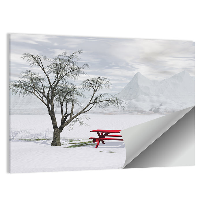 Red Picnic Table in Winter Park Wall Art as a poster print