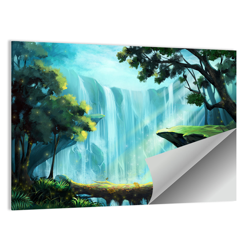 Enchanted Forest Waterfall Illustration Wall Art