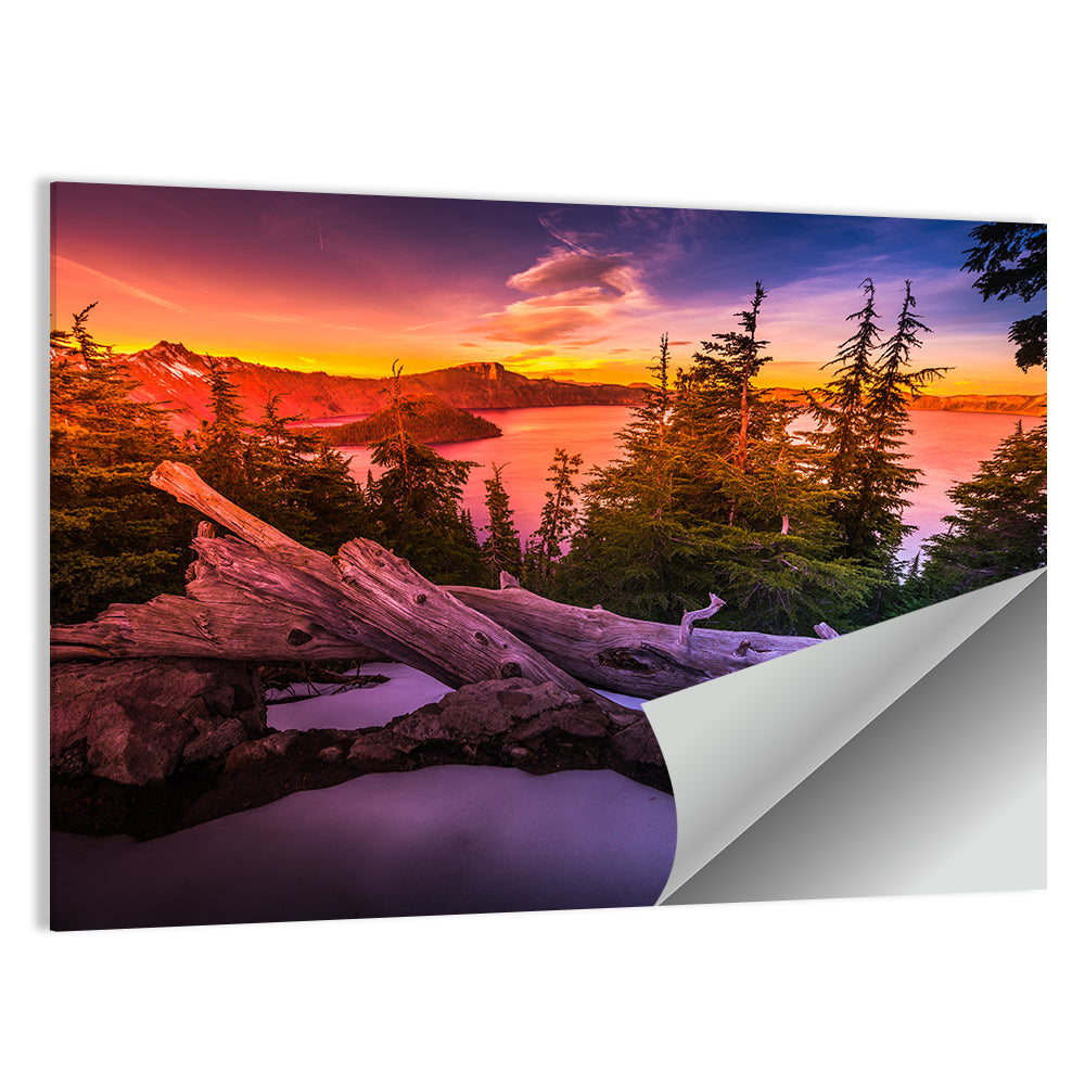 Crater Lake Sunset Reflection Wall Art
