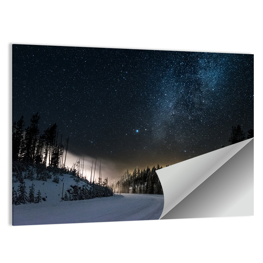 Snowy Road Under Milky Way Wall Art