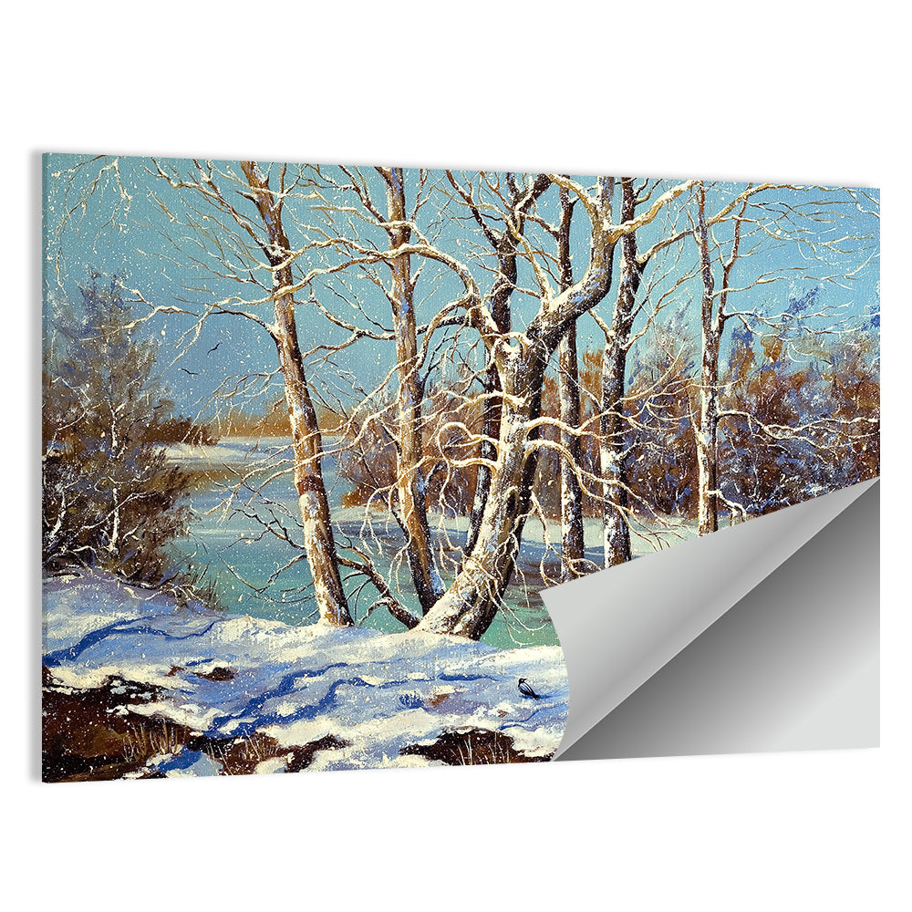 Bare Trees Along a Frozen River Wall Art