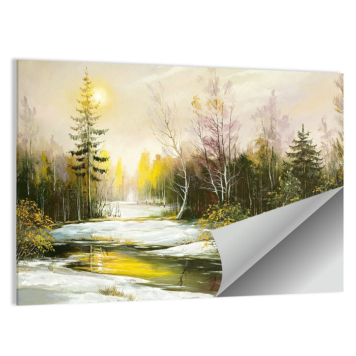 Sunlit Winter River Landscape Wall Art as a poster print