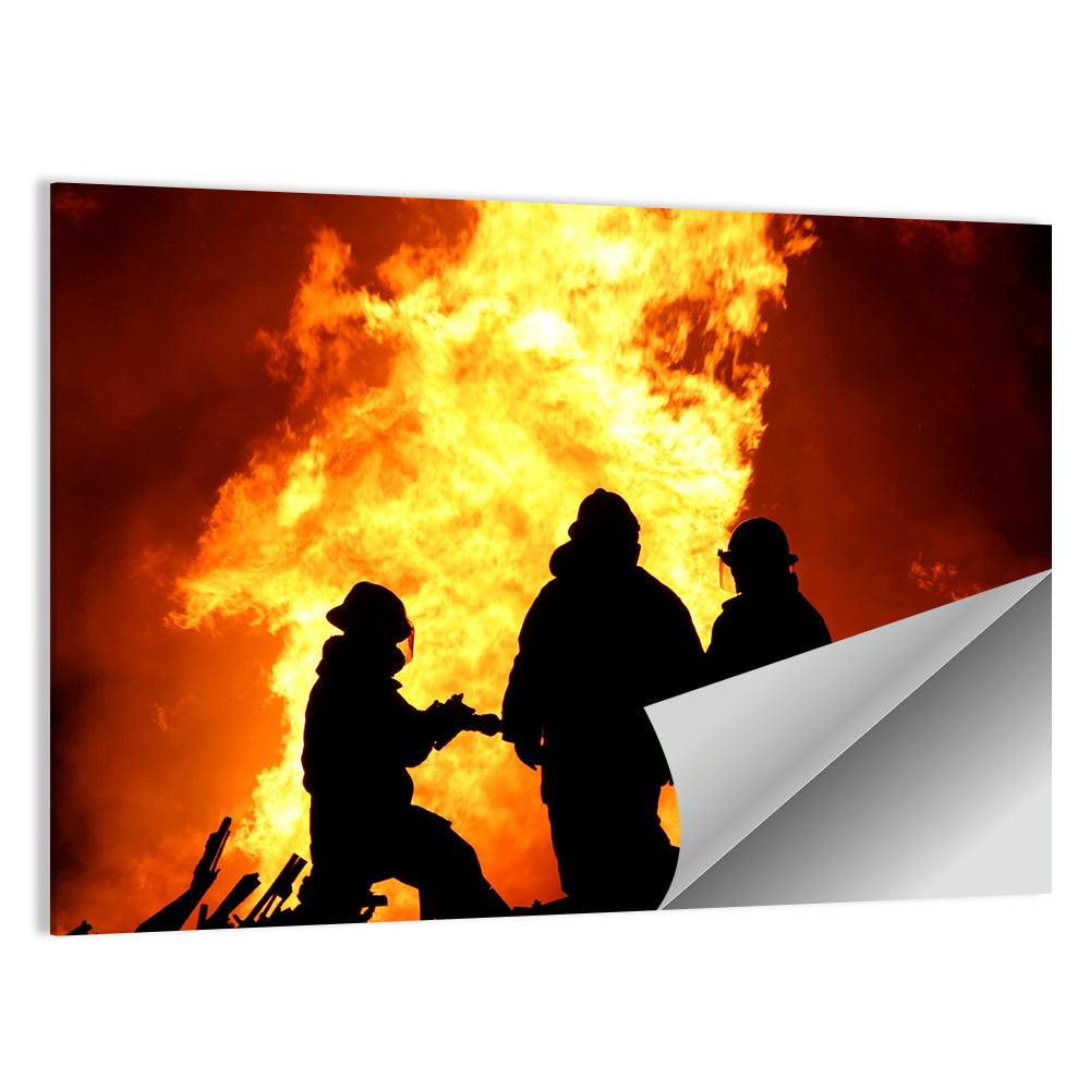 Firefighters Silhouetted Against Flames Wall Art
